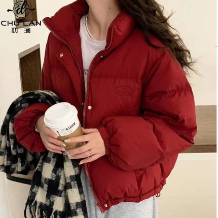 短款白鸭绒小个子立领羽绒服外套女2025年加厚保暖冬季红色面包服