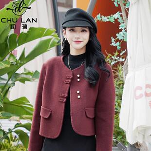 安可拉红小香风短外套女2026冬季新款绵羊毛大衣百搭混纺通勤上衣