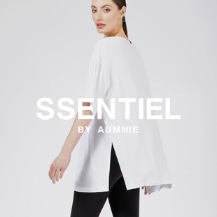 AUMNIE澳弥尼双高叉宽松T恤长款 瑜伽跑步健身服 休闲居家舒适短袖