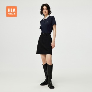 直筒透气休闲上衣女装 HLA 25春夏新款 海澜之家商务翻领短袖 POLO衫