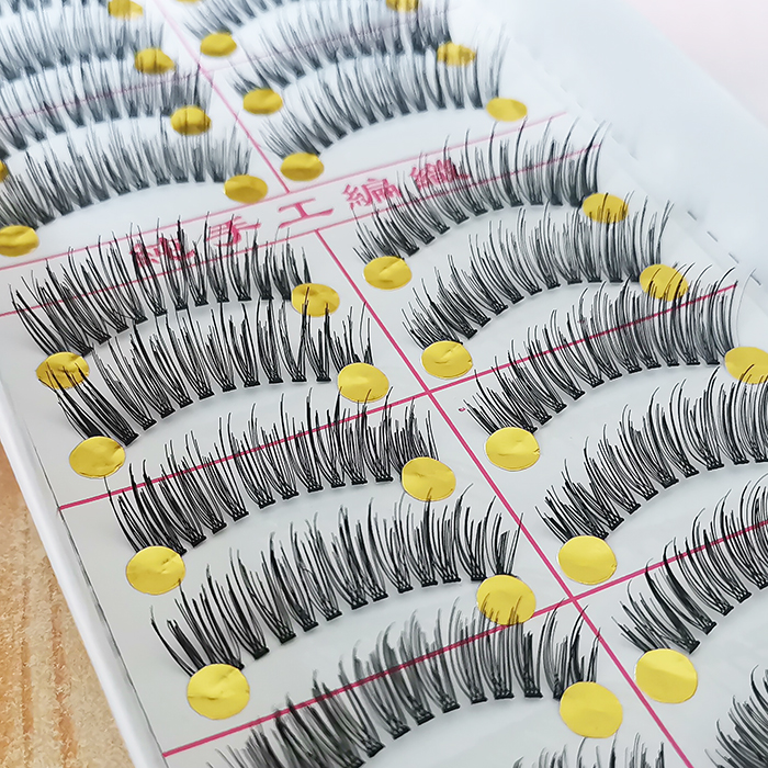 满额包邮 批 纯手工假睫毛眼尾加长浓密上眼睫毛Y22透明梗10对装