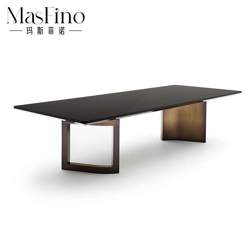 玛斯菲诺意式轻奢家用客厅不锈钢岩板餐桌板木饭桌大理石桌子家具