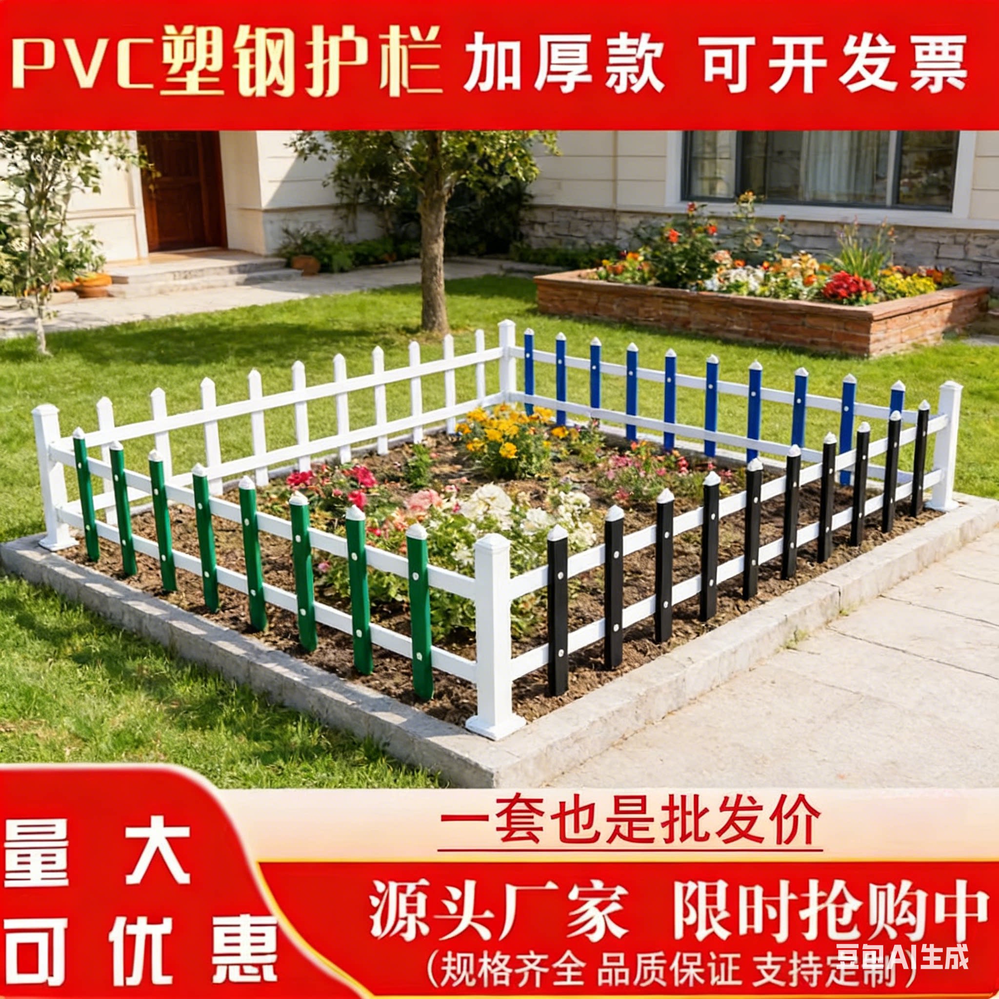 户外pvc草坪护栏塑钢围栏栅栏花池白色塑料小篱笆绿化带花园围栏