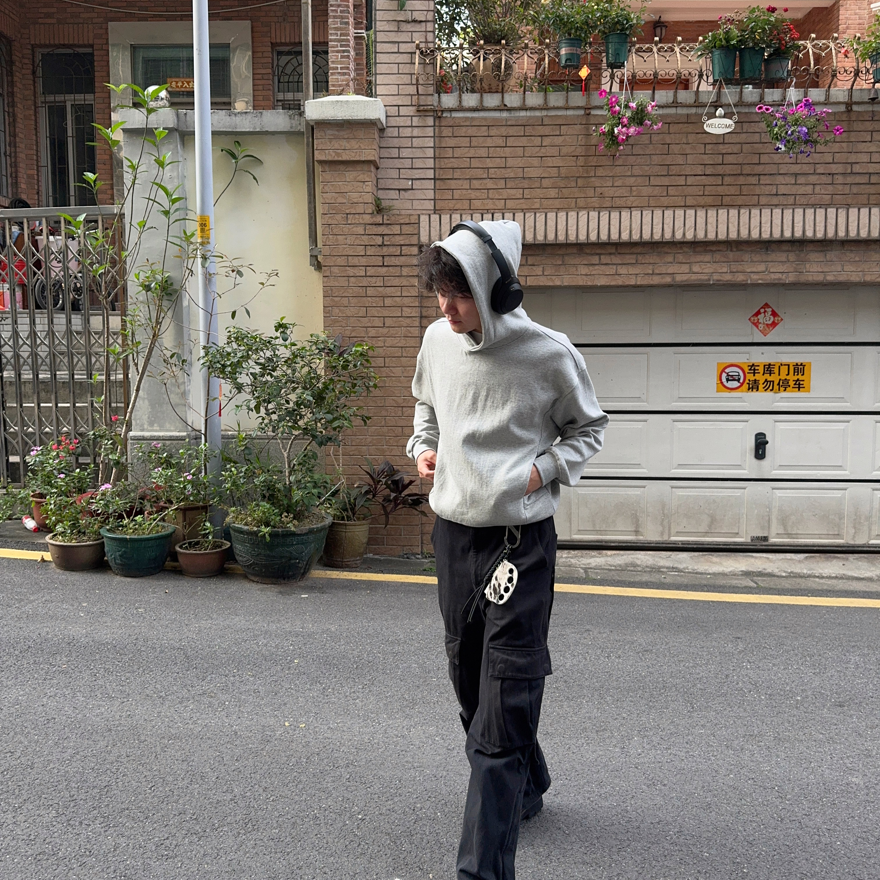 【清仓特价】双面布410g精梳棉 短款基础灰色连帽卫衣cleanfit