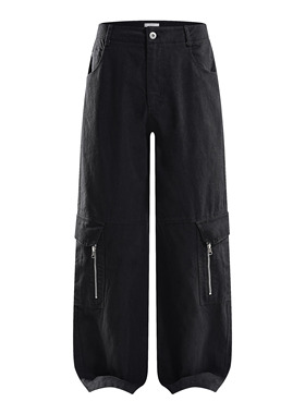 SlowFade多口袋拉链直筒微喇阔腿cargo工装裤cleanfit