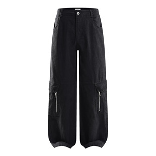 SlowFade多口袋拉链直筒微喇阔腿cargo工装裤cleanfit