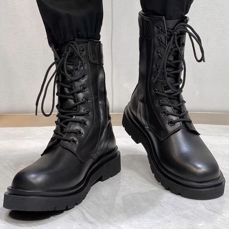 Leather boots outdoor hiking shoes zipper martin boots men's high