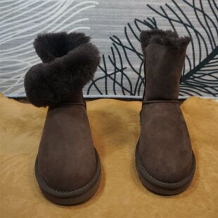 真皮羊皮毛一体雪地靴 新款 中筒靴一粒扣保暖棉靴 3冬季