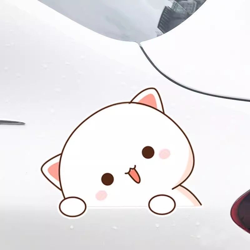 蜜桃猫可爱贴纸车身划痕装饰贴画汽车电动车创意卡通车贴个性改装图片