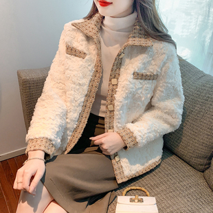 150小个子宽松显瘦洋气小香风长袖羊羔毛外套女秋冬155高级上衣xs
