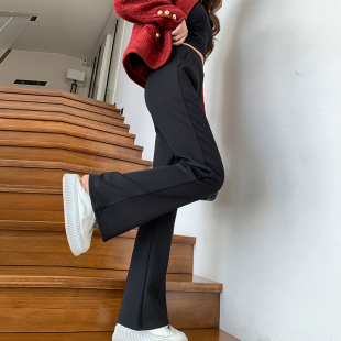 155直筒高腰垂感直筒裤 秋冬新款 加绒休闲微喇裤 150小个子XXS小码