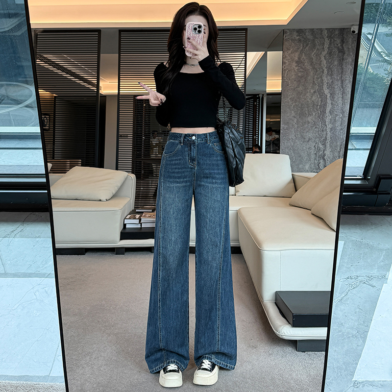 150小个子阔腿牛仔裤女春秋新款155梨形显瘦遮肉宽松百搭直筒裤xs
