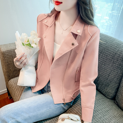 150小个子麂皮绒短外套女秋新款155修身洋气显瘦百搭机车服夹克xs