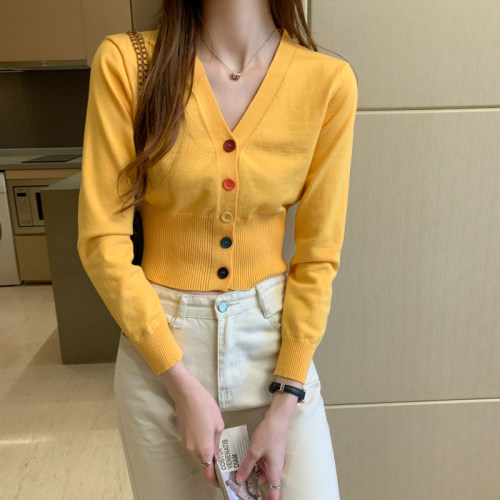 0小个子温柔风外长袖短款针织衫