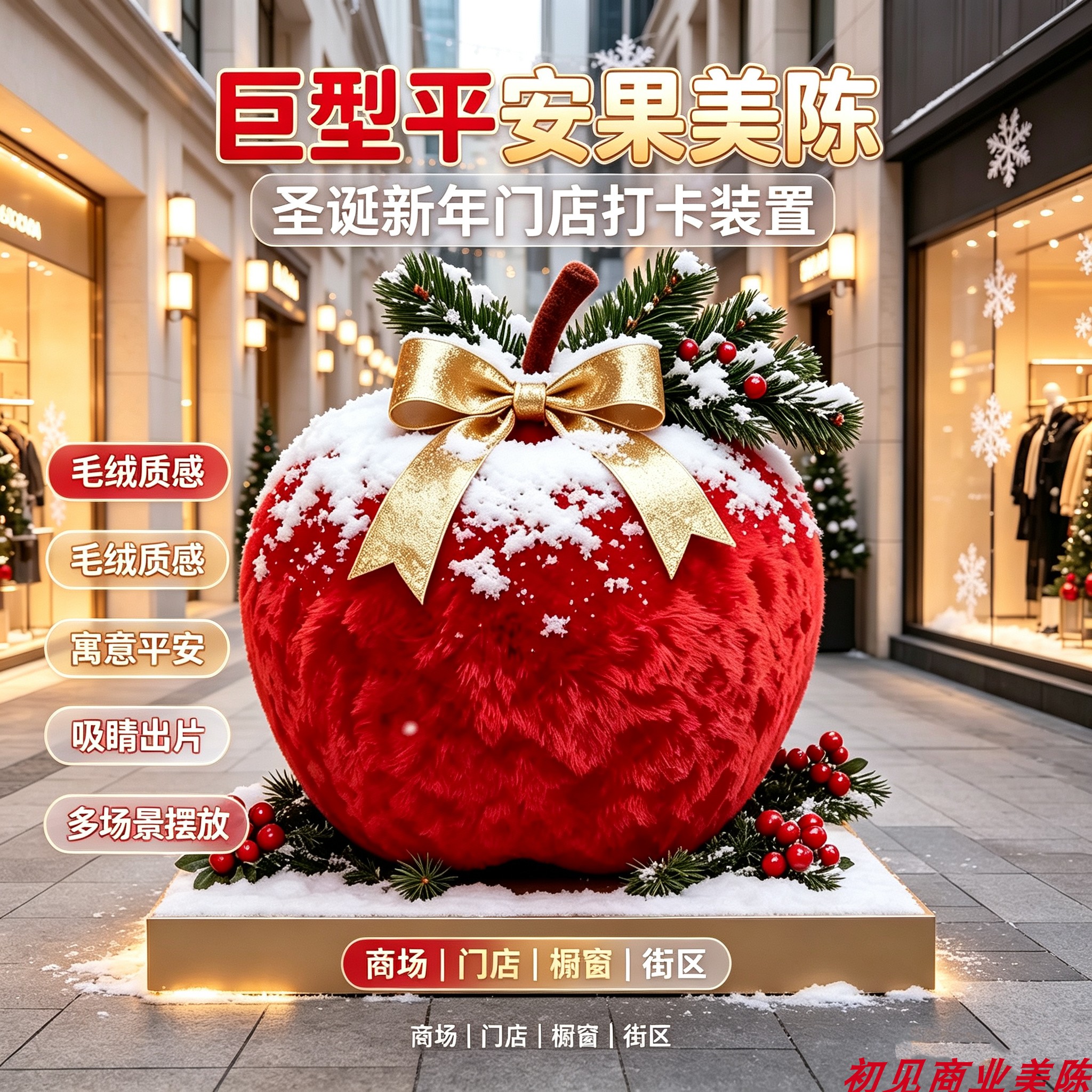 圣诞新年巨型平安果毛绒摆件