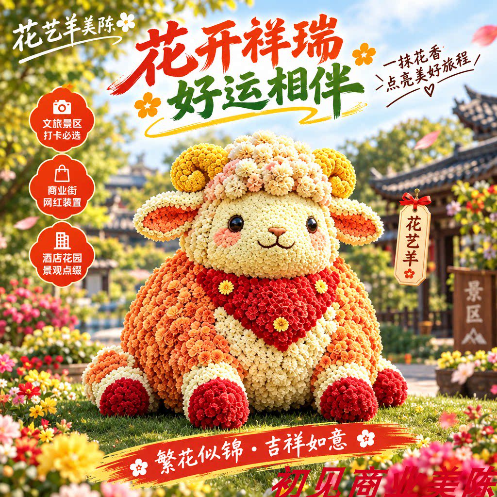 定制大型羊年卡通绿雕雕塑商场景区春节喜庆生肖羊景观美陈摆件