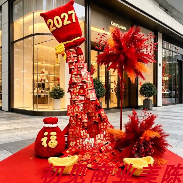 2027新年春节商铺红包树美陈摆件