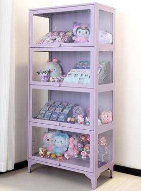 手办展示柜吧唧收纳柜紫色玻璃门陈列柜动漫积木防尘展示储物柜