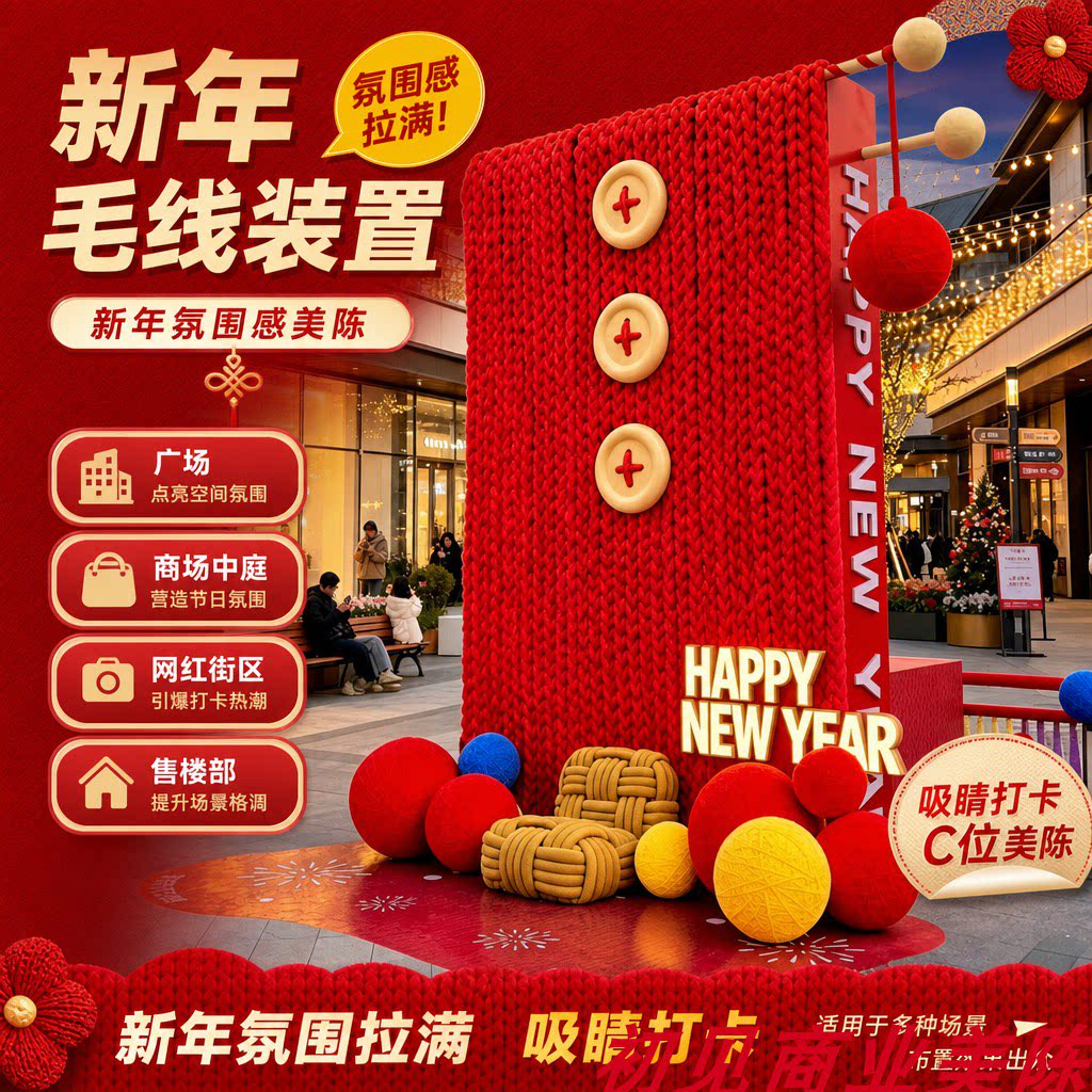 新春商场中庭毛线装置美陈打卡