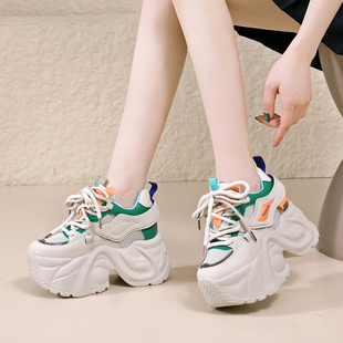 网红夏季老爹鞋女超火2025新款厚底网面透气运动休闲内增高小白鞋