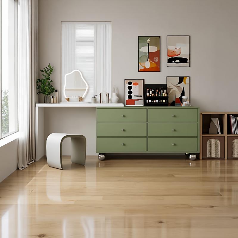 斗柜一体中古风实木化妆台绿色