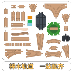 Hape木质轨道儿童玩具兼容宜家米兔brio轨道配件磁性电动小火车