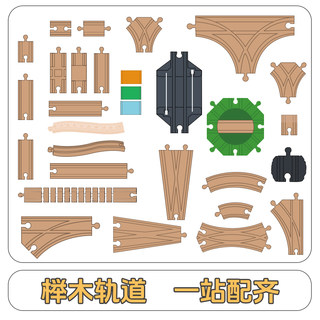 木质轨道直轨弯轨基础配件兼容宜家hape米兔brio磁性木制小火车头