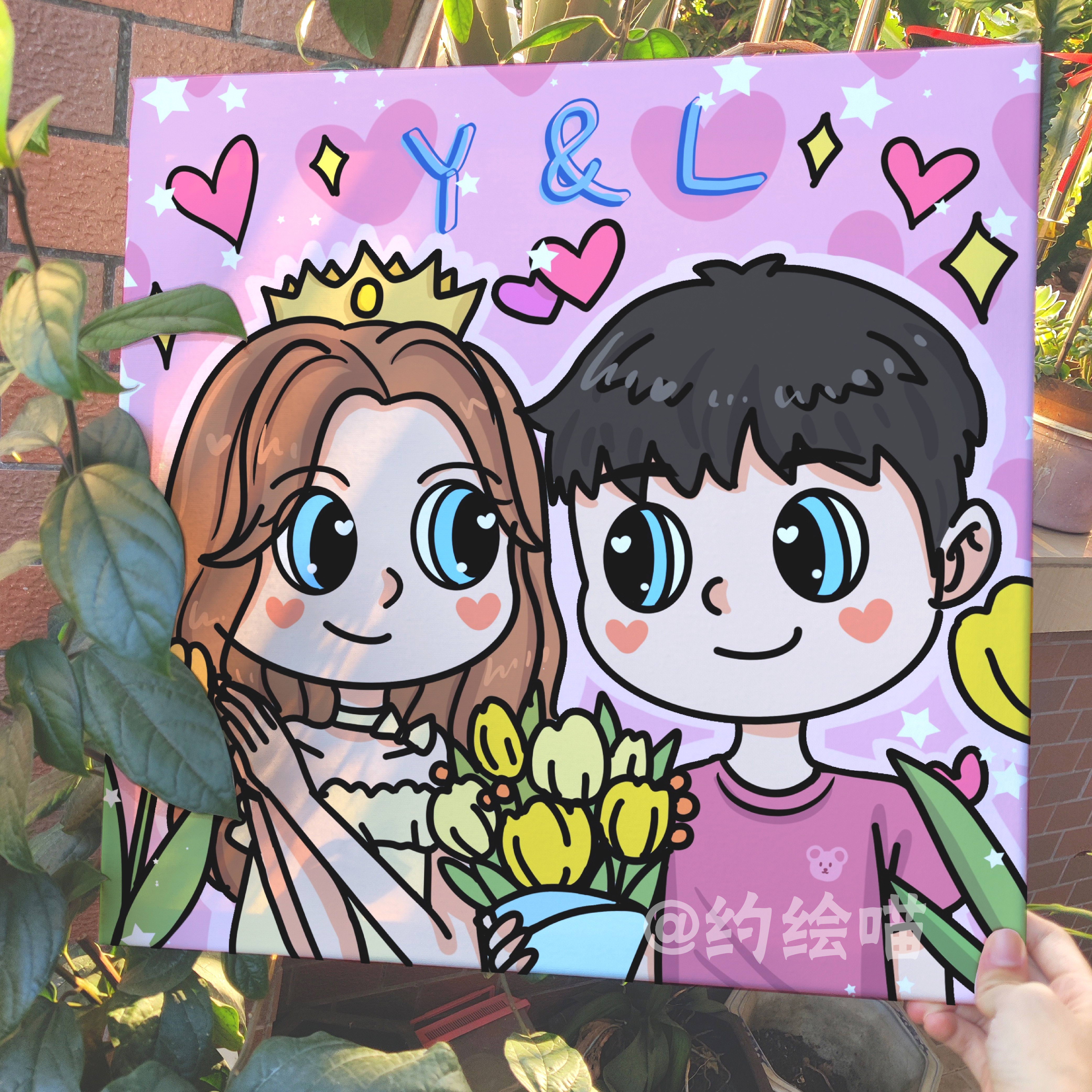 星碟公主风装饰画照片手绘头像定制肖像生日礼物Q版情侣闺蜜挂画图片
