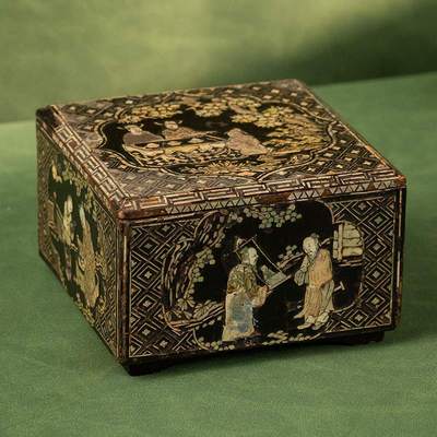 人物故董收藏漆器艺盖盒古漆螺钿术品摆事方形盒清代大件文房
