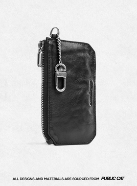 PUBLICCAT公务猫小众设计街头潮流头层牛皮褶皱复古金属链钥匙包