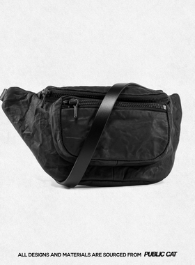 PUBLICCAT公务猫小众设计暗黑系潮流褶皱定型头层牛皮单肩斜挎包