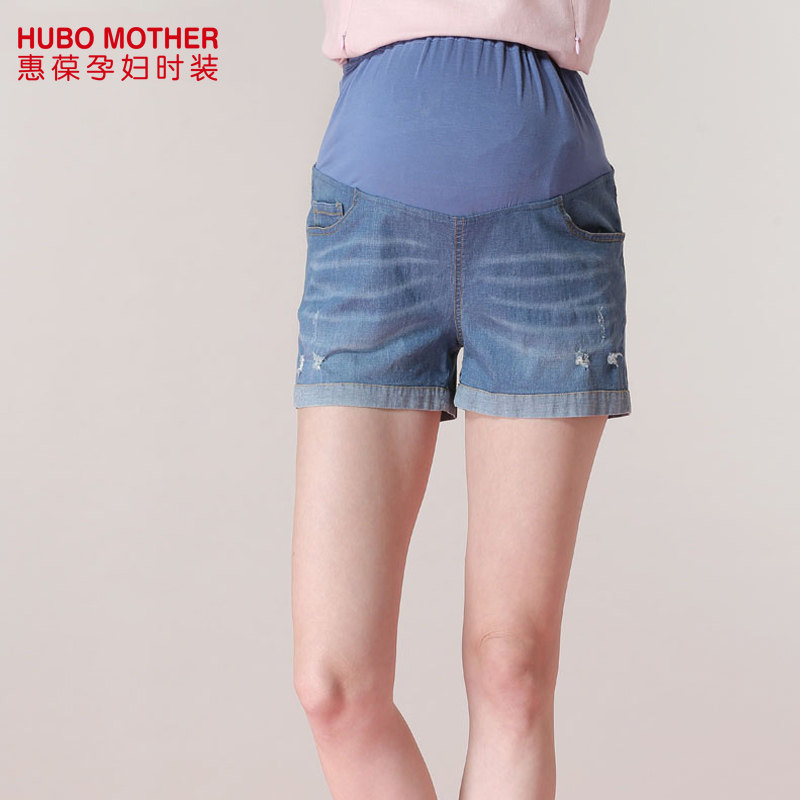 惠葆夏季孕妇裤短裤纯棉托腹高腰裤休闲宽松大码牛仔裤孕妇外出裤