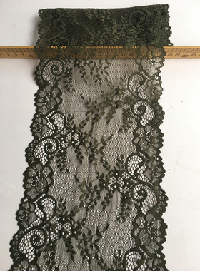 军绿色有弹力蕾丝花边薄 裹胸娃衣袖裙摆加长服装辅料 宽16厘米