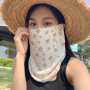 夏季防晒面罩女骑行遮阳透气面纱护颈口罩小清新挂耳轻薄户外脖套