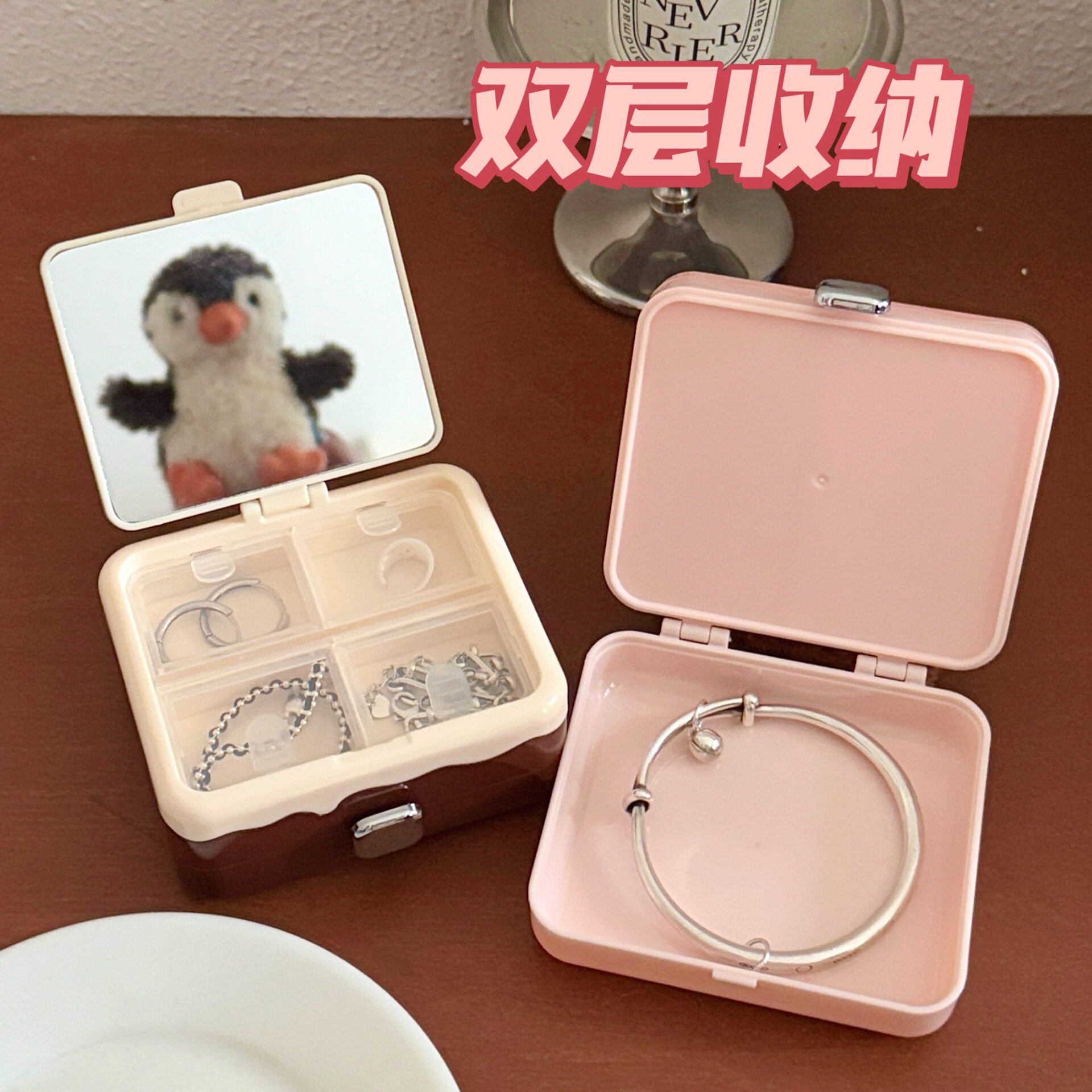 新款便携式首饰盒耳钉耳环项链戒图片