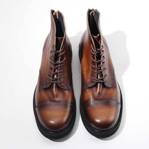 圆头休闲系带高帮皮靴男士复古