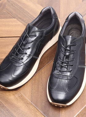 英伦风圆头轻质手工做旧复古真皮运动休闲皮鞋真皮鞋男士老爹板鞋