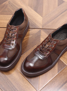 英伦圆头手工美式复古运动休闲真皮鞋男士老爹板鞋增高厚底皮鞋