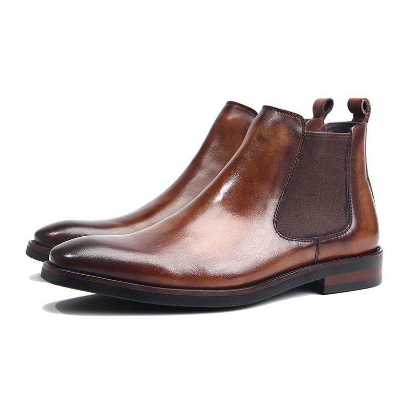 意大利复古手工鞋 英伦方头皮靴男士商务正装皮鞋马丁靴切尔西靴