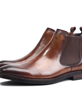 意大利复古手工鞋 英伦方头皮靴男士商务正装皮鞋马丁靴切尔西靴