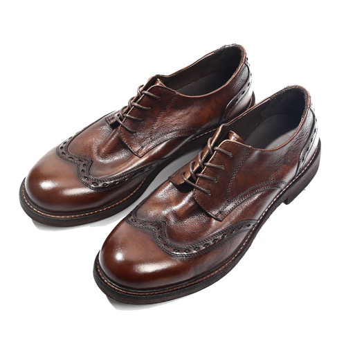 布洛克做旧雕花男士休闲皮鞋