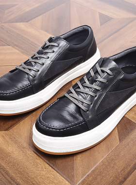 欧美真皮潮流男士英伦运动休闲皮鞋老爹马皮板鞋增高厚底小黑鞋