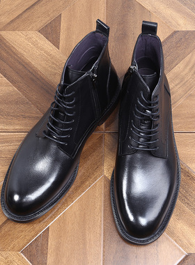 英伦风沙漠靴真皮鞋高帮商务正装男士皮靴短靴马丁靴子休闲圆头鞋