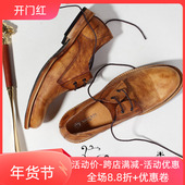 复古做旧真牛皮男鞋 英伦风日常手工休闲圆头真皮皮鞋 潮男士 青年