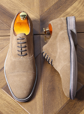 英伦尖头商务正装皮鞋三接头牛津鞋男夏季反绒休闲真皮德比皮鞋