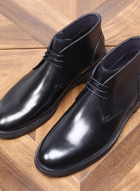 英伦复古手工牛皮真皮休闲高帮马丁靴冬季加绒商务休闲皮靴沙漠靴