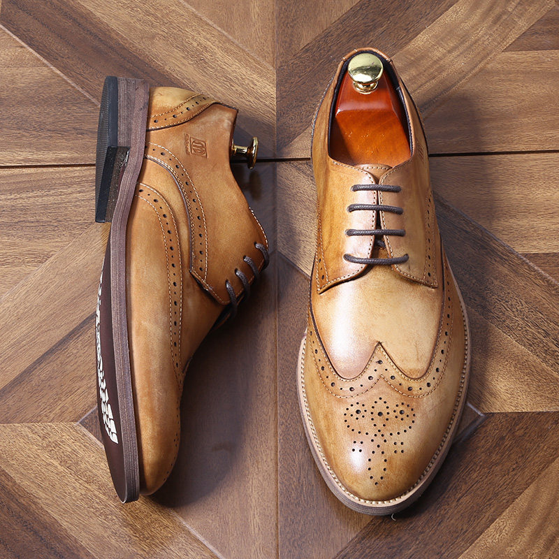 英伦布洛克雕花潮流商务手工皮鞋图片