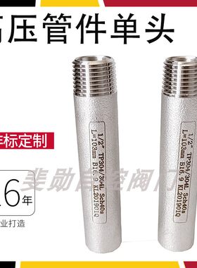 304/316L高压加长单头丝管外丝BSPT100长耐64G高压管件4分6分1寸