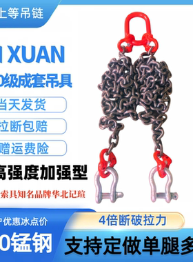 起重吊链双肢猛钢链条吊具吊车铁链吊环卸扣G80锰钢链条行车吊具