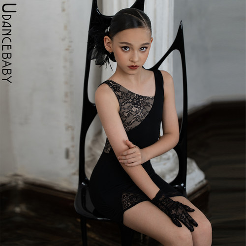 Udance【Romantic】拉丁舞服2026新款女童练功服蕾丝拼连衣裙US21